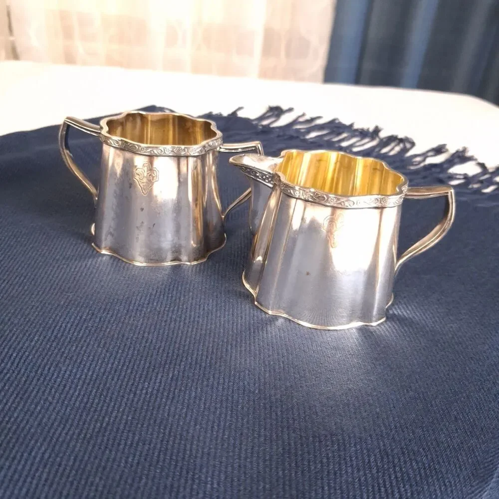 Antique Rockford Silver Plated Creamer Pitcher and Sugar Bowl Set